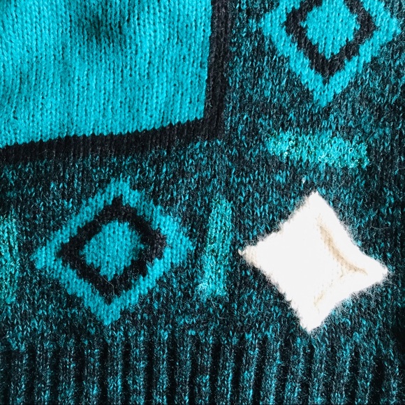 Susann D Vintage Teal Geometric Shapes Sweater L - Picture 11 of 14